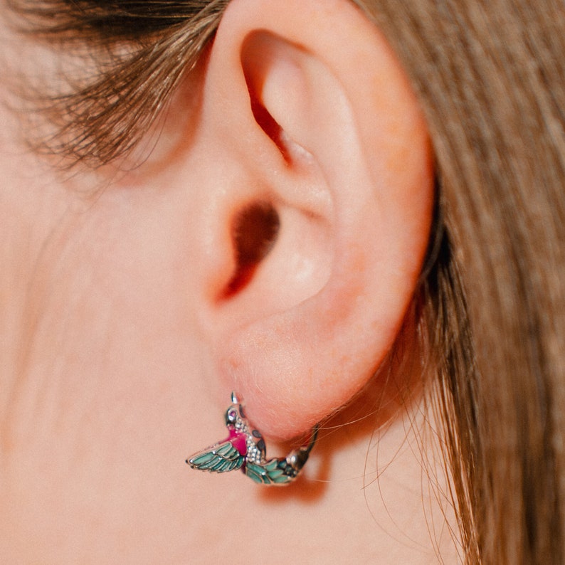 Hummingbird Earrings, Silver 925 Earrings, Unique Gift imagen 2