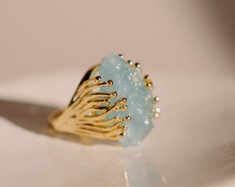 Anello acquamarina, protezione spirituale, gioielli con pietre preziose