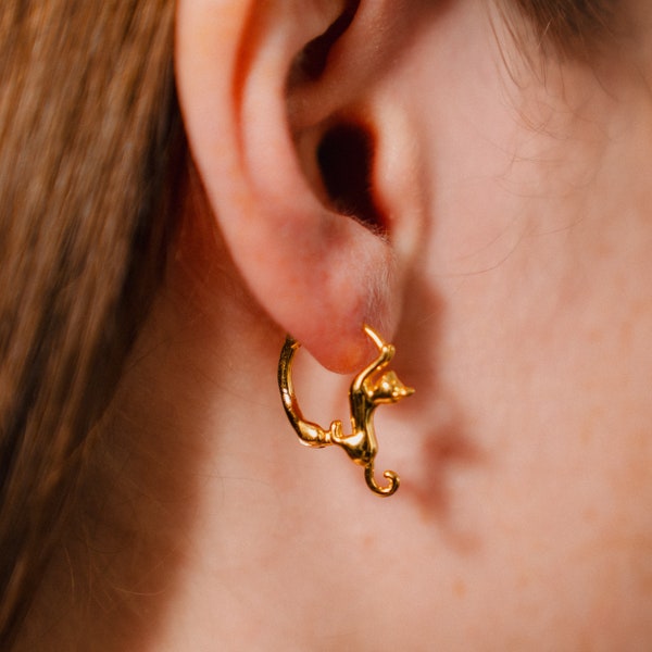 Cat Earrings, Gold Earrings, Cat Lovers Gift
