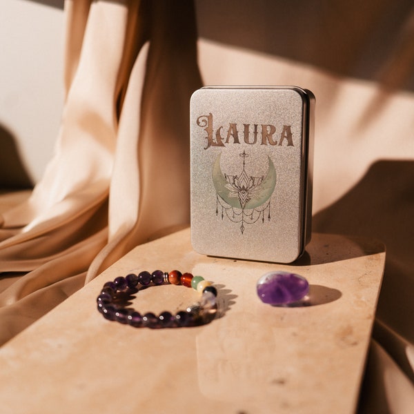Zodiac Flower Gift Box, Amethyst Bracelet, Magical Amulet, Amethyst Crystal Box, Personalized Gift, Friend Gift