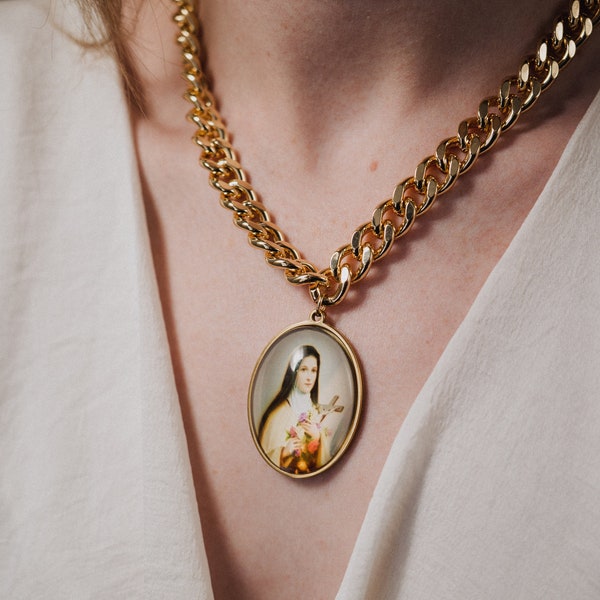 Gold Necklace, Catholic Charm, Personalized Jewelry