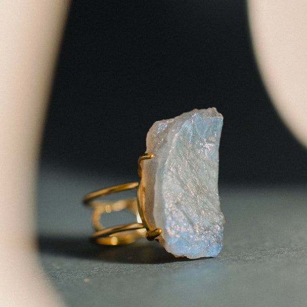 Labradorite Ring, Raw Stone Ring, Self Gift