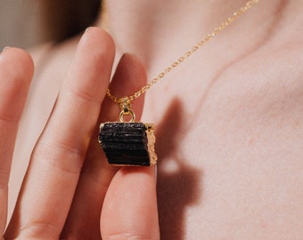 Black Tourmaline Necklace, Protection Stone Pendant, Handmade Gift, Bohemian Necklace