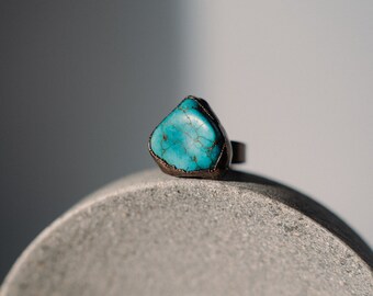 Turquoise Ring, Bronze Ring, Green Stone