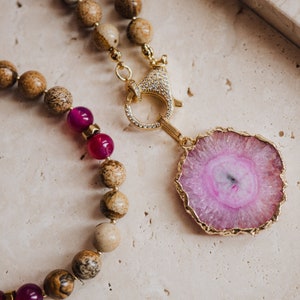 Gemstone Necklace, Healing Stone, Beaded Jewelry, Pink Necklace, Handmade Jewelry