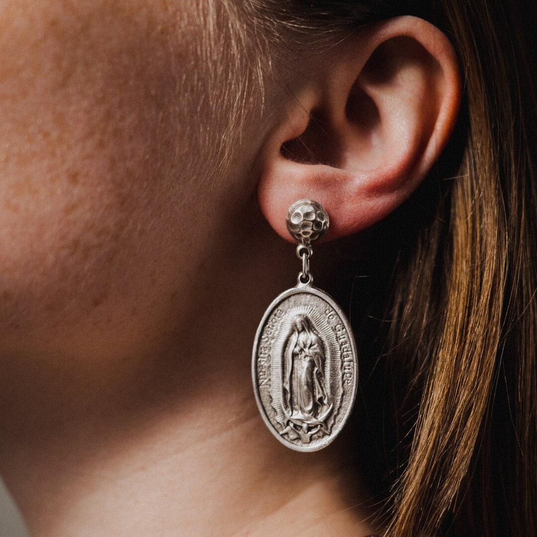 Virgin Mary Earrings Silver Earrings Vintage Earrings Etsy