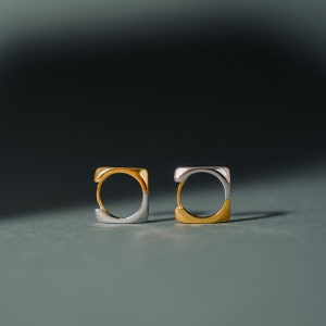 Minimalist Link Earrings, Geometric Hoop Earrings, Square 925 Silver Earrings