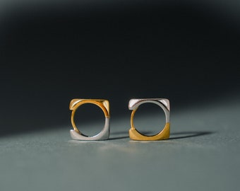 Minimalist Link Earrings, Geometric Hoop Earrings, Square 925 Silver Earrings