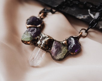 Collier en pierre naturelle, collier de fluorite verte et de quartz blanc, collier de cristal de guérison, collier Boho noir, cadeau pour femme