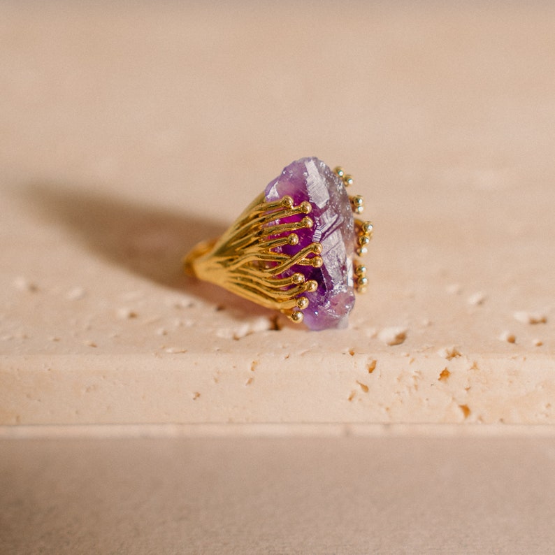 Bague aigue-marine, protection spirituelle, bijoux en pierres précieuses Améthyste