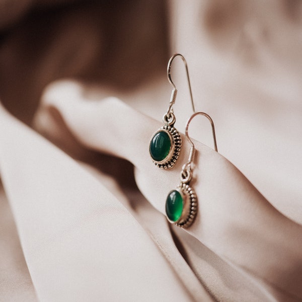 Delicate Jade Earrings, 925 Silver Earrings, Anniversary Gift, Handmade Jewelry