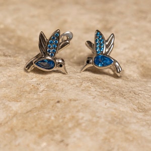 Hummingbird Earrings, Silver 925 Earrings, Unique Gift Zircon Blue