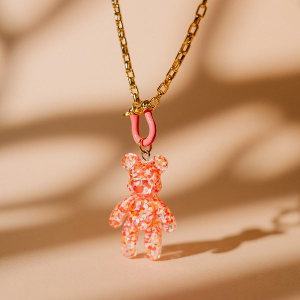Gold Necklace, Bear Charm, Handmade Gift