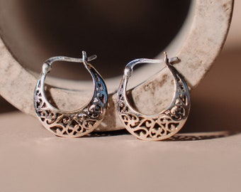 Boucles d'oreilles en filigrane, boucles d'oreilles créoles, boucles d'oreilles en argent 925