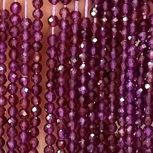 Micro Faceted Mixed Purple Garnet Genuine Natural Loose Round Microfaceted Gemstone Beads for DIY Jewelry Making 2mm 3mm 4mm 15.5" Strand