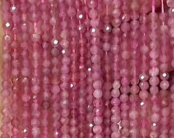 AAA Micro facettes scintillantes véritable tourmaline rose naturelle ronde petites perles de pierres précieuses pour la fabrication de bijoux à bricoler soi-même 2mm 3mm 4mm 15.5" brin