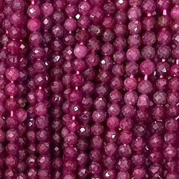 Micro Faceted Mixed Ruby Genuine Natural Loose Round Gemstone Beads for Jewelry Making 2mm 3mm 4mm 6mm 8mm 10mm 11mm 15.5" Strand