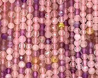 AAA Round Micro Faceted Genuine Real Natural Loose Super 7 Crystal Gemstone Beads for Jewelry Making 2mm 3mm 4mm 15.5" Strand