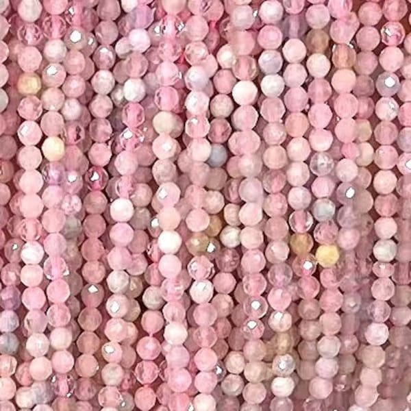 AAA Micro Faceted Genuine Natural Sparkling Loose Pink Morganite Round Gemstone Beads for Jewelry Making 2mm 3mm 4mm 5mm 6mm 15.5" Strand