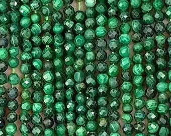 Micro Faceted Green Malachite Genuine Natural Loose Round Gemstone Beads for DIY Jewelry Making 2mm 3mm 4mm 15.5" Strand