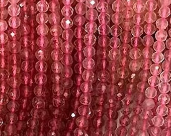 Quartz fraise dégradé à micro facettes, véritables perles rondes naturelles en vrac de guérison pour la fabrication de bijoux artisanaux, brin de 4 mm de 15,5 pouces