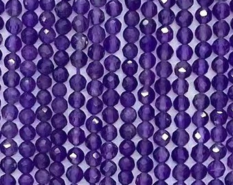 Micro Faceted Amethyst Sparkling Genuine Natural Stone Round Small Gemstone Beads for DIY Jewelry Making 2mm 3mm 4mm 6mm 15.5" Strand