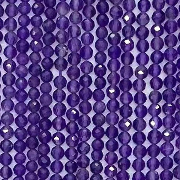 Micro Faceted Amethyst Sparkling Genuine Natural Stone Round Small Gemstone Beads for DIY Jewelry Making 2mm 3mm 4mm 6mm 15.5" Strand