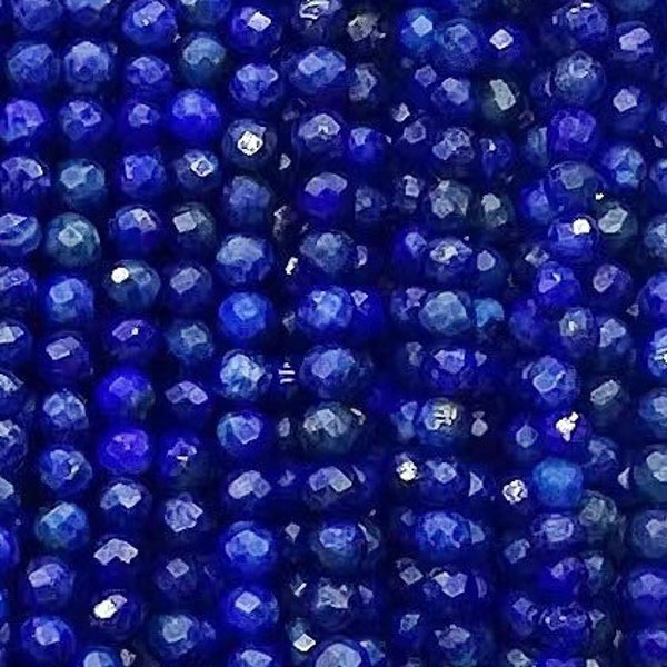 AAA Micro Faceted Sparkling Genuine Natural Afghan Blue Lapis Lazuli Lazurite Round Small Gemstone Beads 2mm 3mm 4mm 15.5" Strand Wholesale