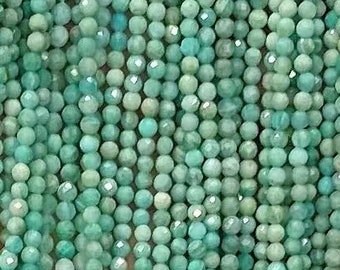 AAA Micro Faceted Sparkling Genuine Natural Russian Amazonite Round Small Gemstone Beads for DIY Jewelry Making 2mm 3mm 4mm 15.5" Strand