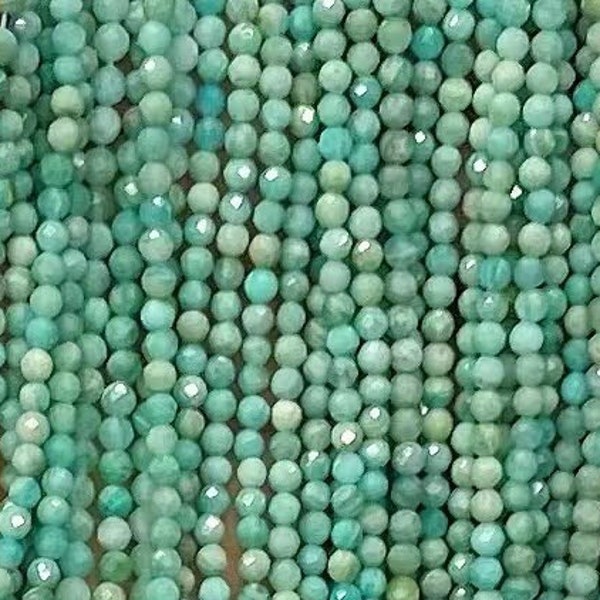 AAA Micro Faceted Sparkling Genuine Natural Russian Amazonite Round Small Gemstone Beads for DIY Jewelry Making 2mm 3mm 4mm 15.5" Strand