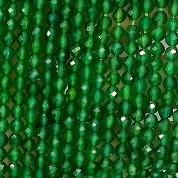 AAA Micro Faceted Genuine Natural Sparkling Green Agate Round Small Gemstone Beads for DIY Jewelry Making 2mm 3mm 4mm 6mm 15.5" Strand