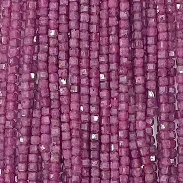 Micro Cube Faceted Ruby AAA Sparkling Genuine Natural Small Square Gemstone Beads for Jewelry Making 2.5mm 3mm 4mm 15.5" Strand