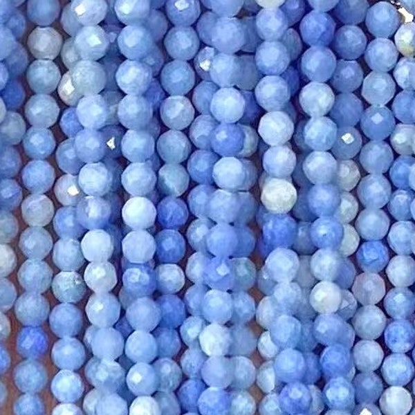 Micro Faceted Blue Aventurine Genuine Natural Loose Round Gemstone Beads for DIY Jewelry Making 2mm 3mm 4mm 15.5" Strand