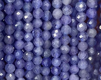 AAA Micro facettes étincelantes véritable tanzanite bleue naturelle ronde petites perles de pierres précieuses 2mm 3mm 4mm 15.5 "brin en gros