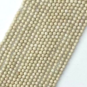 Micro Faceted Fossil Jasper River Stone Genuine Natural Loose Round Tan Beige Cream Gemstone Beads for Jewelry Making 2mm 3mm 4mm Strand image 4