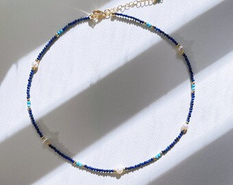 Lapis Lazuli Necklace,Dainty Lapis lazuli necklace,gold and lapis lazuli,beaded lapis choker necklace,Beaded,Lapis Lazuli jewelry