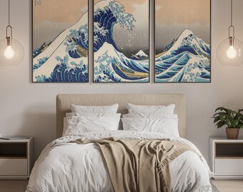 The Great Wave Japan Printable Art Set of 3 (Hokusai), Printable Wall Art, Japan Printable Art, Woodblock Printable Art, Ukiyo Printable Art