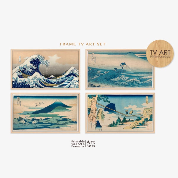 Frame TV Art Set of 4, The Great Wave, Hokusai TV Art, Japanese TV Art, Digital Download, Ukiyo-e Tv Art, The Great Wave off Kanagawa