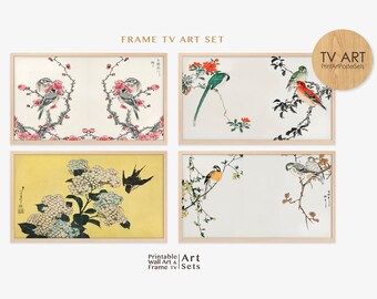 Japanese Birds TV Art Set, Edo Period Woodblock Prints (Digital Download)