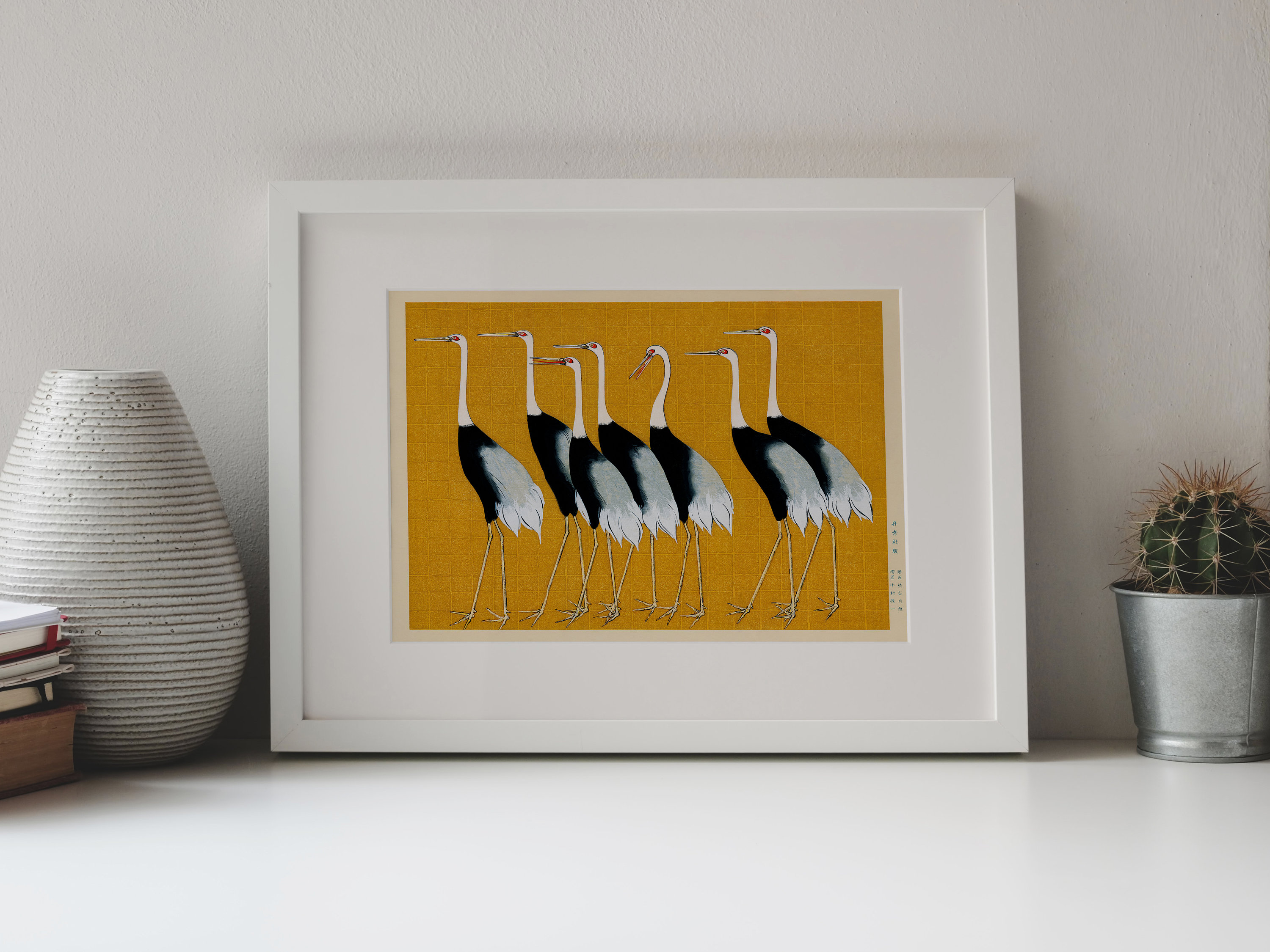 Japanese Red Crown Crane Birds Printable Art. Vintage Ukiyo-e Woodblock ...