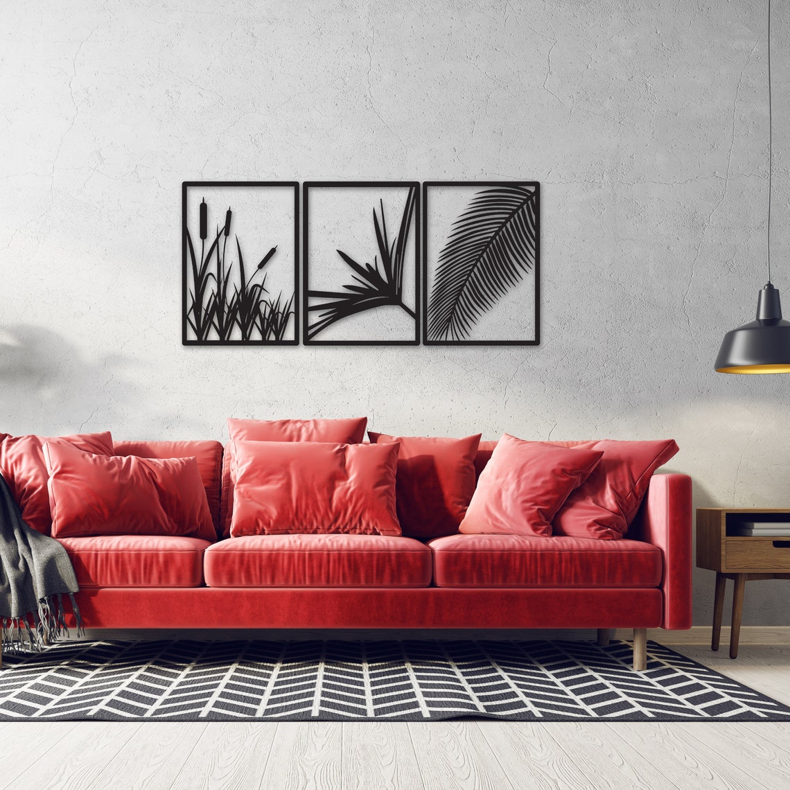 Reed Leaves Metal Art Elegant Gold Reeds Wall Decor 3-piece Metal Wall ...