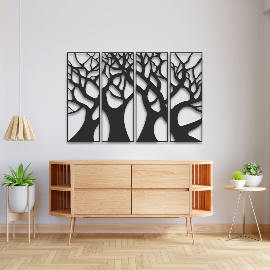 Elegant Metal Tree Wall Art Set 4-piece Nature-inspired Decor, Modern ...