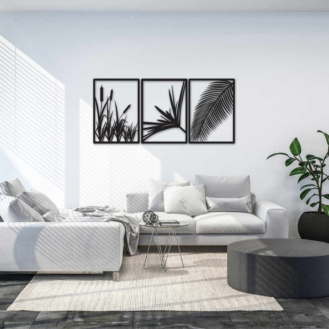 Reed Leaves Metal Art Elegant Gold Reeds Wall Decor 3-piece Metal Wall ...