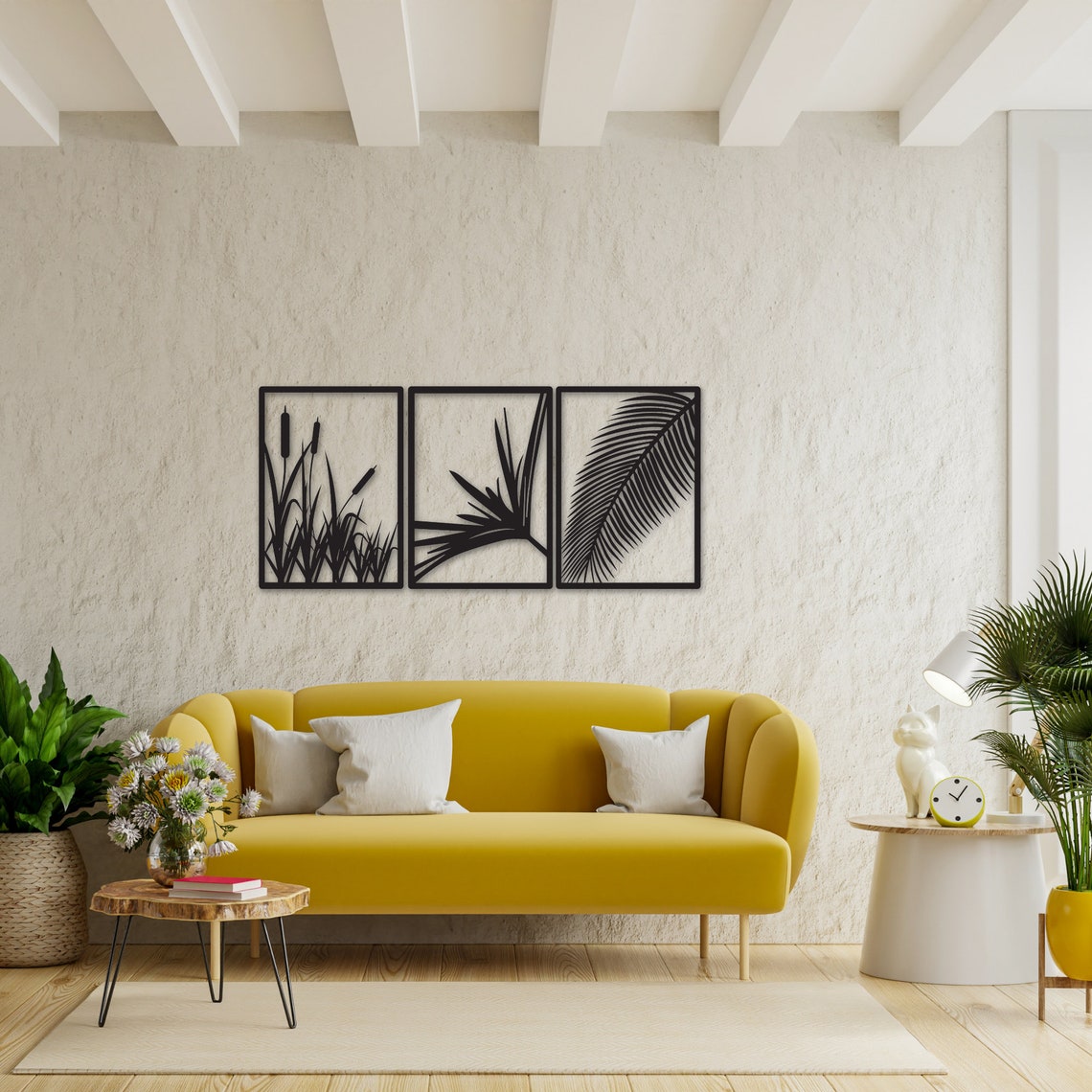 Reed Leaves Metal Art Elegant Gold Reeds Wall Decor 3-piece Metal Wall ...