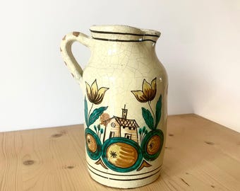 L'ETRURIA CORTONA country style vintage pitcher in glazed and hand-decorated terracotta made in Italy