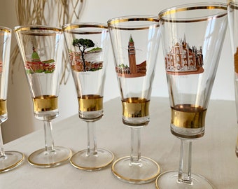 Set of 6 vintage crystal cocktail glasses from the 1950s made in Italy, city of art