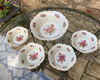 SCHWARZENHAMMER antique set of hand-decorated Bavaria porcelain fruit salad bowls, 1925