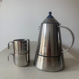 Design coffee maker for 6 and 2 steel cups GB "MIA" made in Italy from the 90s Italian espresso coffee