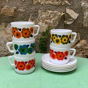 Service à café Arcopal Scania 6 tasses et soucoupes vintage