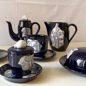 Rare breakfast set for 2 in vintage artistic ceramic made in ITALY